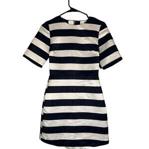 Topshop Navy Blue & White Striped Short Sleeve Zipper Back Dress Women Sz 4